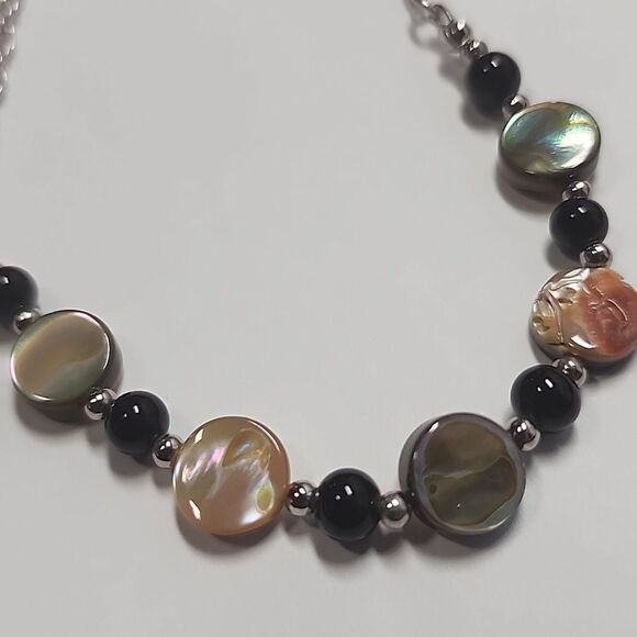 Elegant Silver and Black Necklace With Abalone Shell Beads - Picture 6 of 6